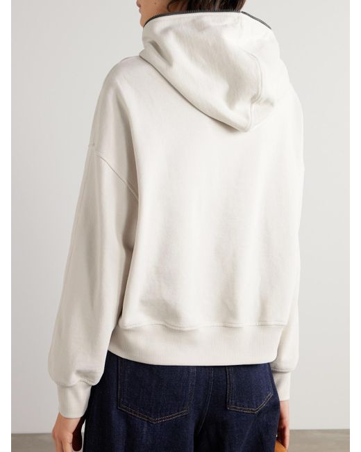 Brunello Cucinelli Natural Hoodie Aus Baumwoll-Jersey Mit Zierperlen