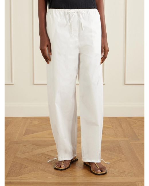 Totême White Drawstring Cotton Wide-Leg Balloon Pants