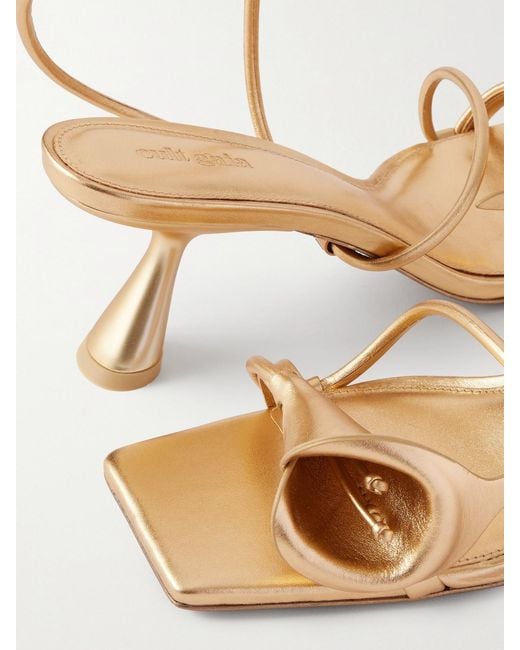 Cult Gaia Natural Ria Embellished Metallic Leather Slingback Sandals