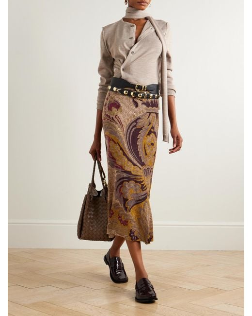 Etro Natural Ribbed Paisley-Print Wool Skirt