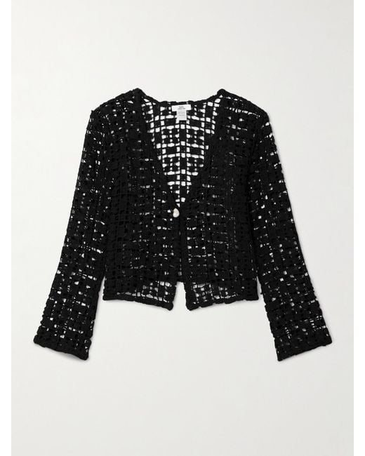 SARA CRISTINA Black Nerea Embellished Crocheted Cotton Top