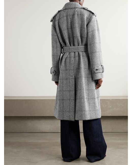 Dolce & Gabbana Gray Doppelreihiger Trenchcoat Aus Einer Wollmischung Mit Glencheck-Muster Und Gürtel