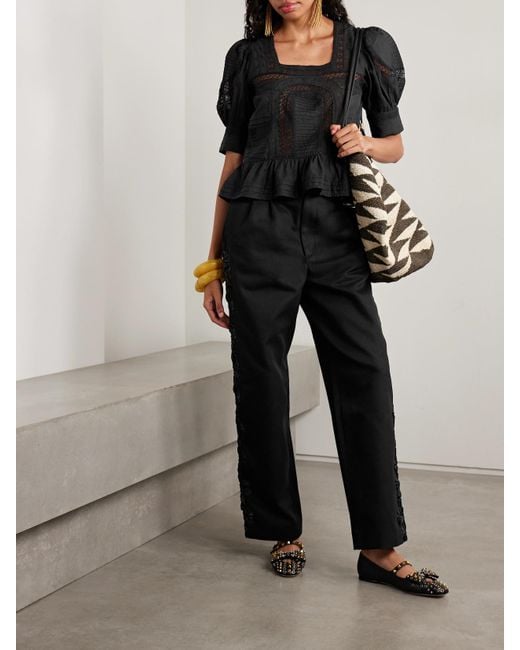 Sea Black Franca Bluse Aus Voile Aus Einer Baumwollmischung Mit Spitzeneinsätzen