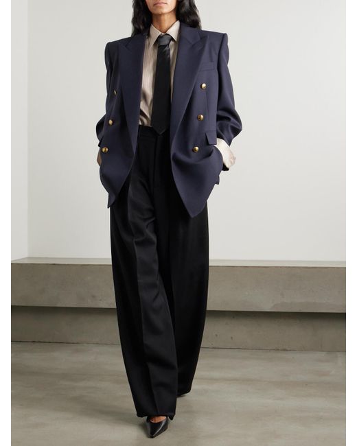 Saint Laurent Blue Doppelreihiger Oversized-Blazer Aus Grain De Poudre Aus Wolle