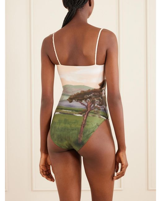 Agua Bendita Green Durazno Paraiso Embellished Printed Stretch Recycled Swimsuit