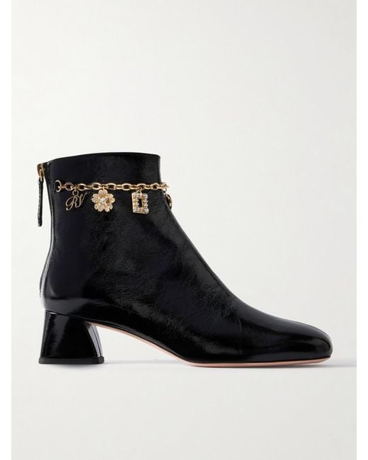 Roger Vivier Black Très Vivier 45 Chain-Embellished Patent-Leather Ankle Boots