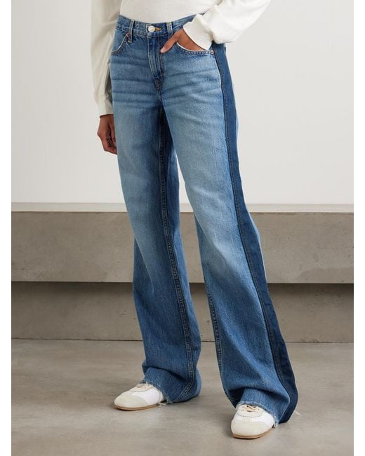 Re/done Blue The Californian Frayed Two-Tone Mid-Rise Wide-Leg Jeans