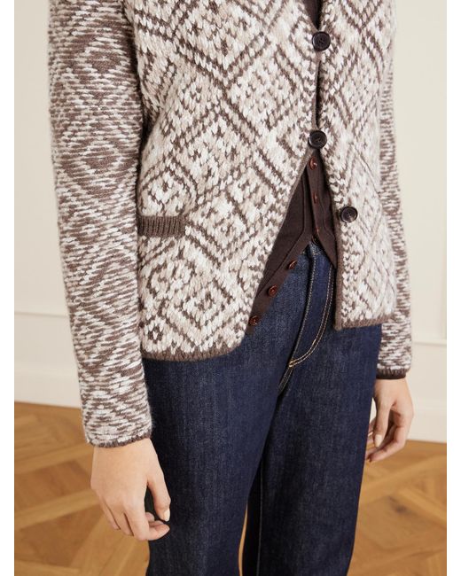 Loro Piana Multicolor Paroo Jacquard Knit Cashmere Cardigan