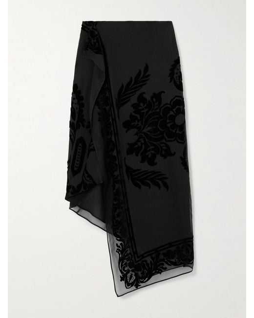 Etro Black Asymmetric Devoré-Velvet Wrap Skirt
