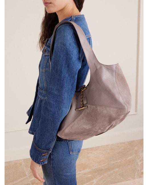 Chloé Pink Balloon Leather-Trimmed Suede Tote Bag