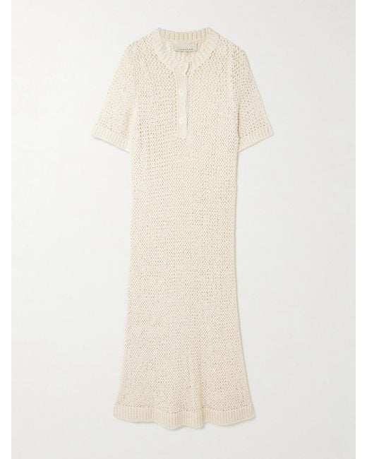 LIBEROWE White Ollie Open-Knit Maxi Dress