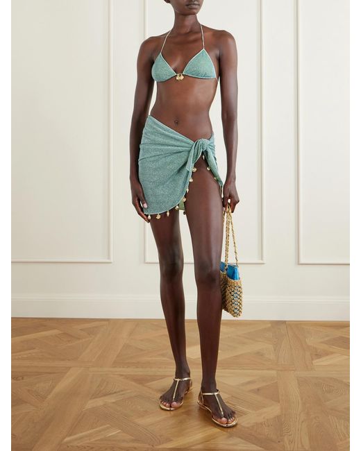 Oseree Blue Lumière Embellished Lurex Pareo