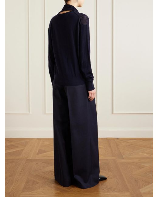 Maria McManus Blue Scarf-Detailed Ribbed Merino Wool Sweater