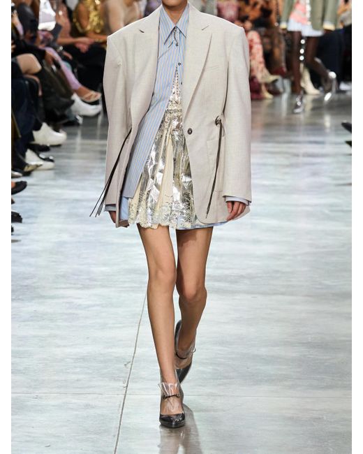 Rabanne Natural Embellished Gathered Wool And Cotton-Blend Blazer