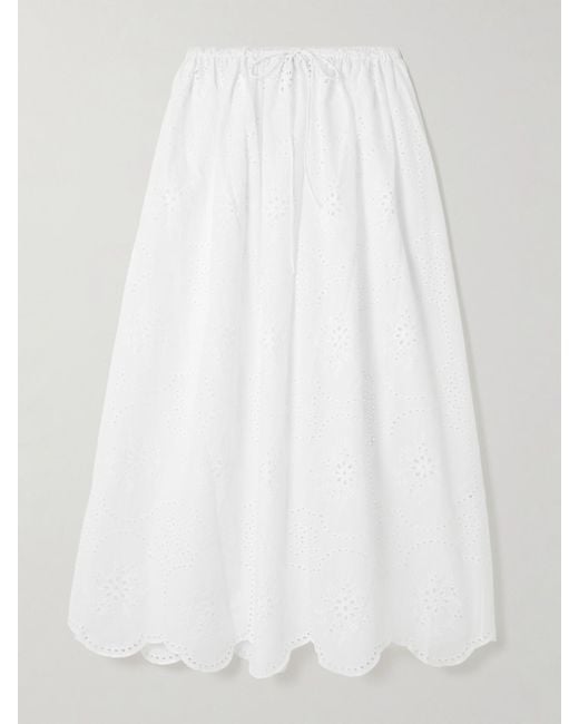 Matteau White Scalloped Broderie Anglaise Cotton Midi Skirt