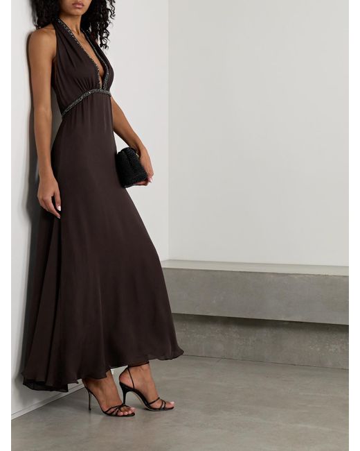 Johanna Ortiz Brown New Destiny Maxikleid Aus Seiden-Georgette Mit Kristallen