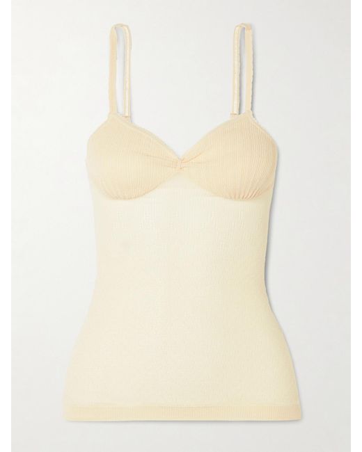 Victoria Beckham Natural Pointelle-Knit Cotton-Blend Camisole