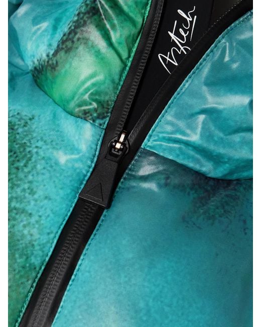 Aztech Mountain Green Daisy Nuke Skijacke Aus Wattiertem, Bedrucktem Shell Mit Daunenfüllung Und Kapuze