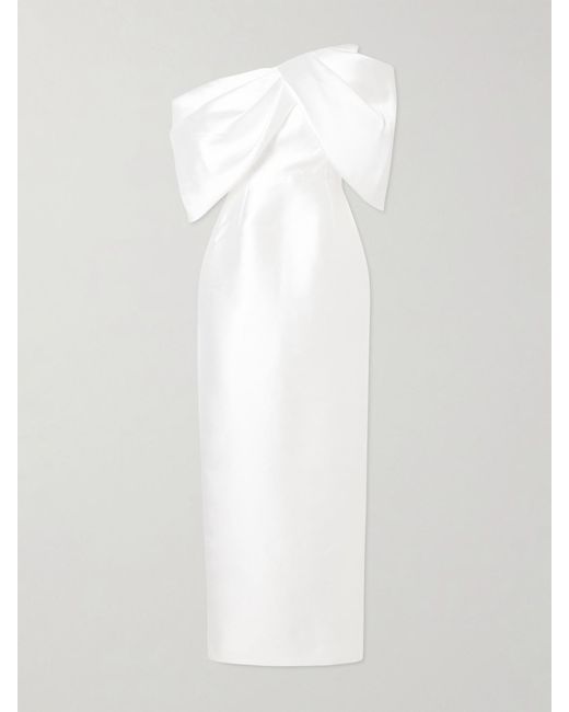 Solace London White Davina Off-The-Shoulder Draped Faille Gown