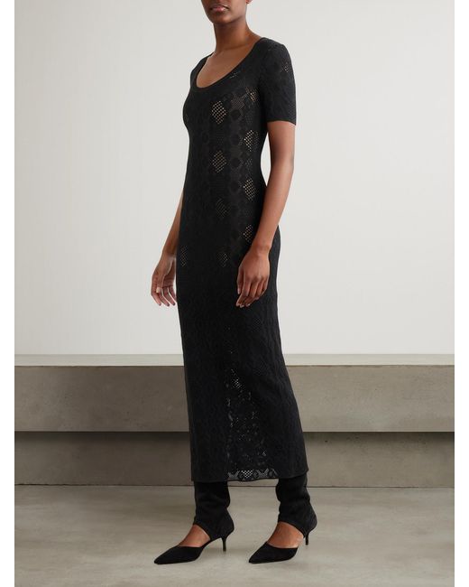 Alaïa Black Open-Knit Midi Dress