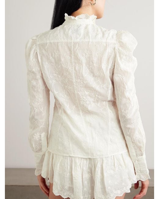Isabel Marant Natural Zorica Ruffled Embroidered Cotton And Silk-Blend Voile Blouse