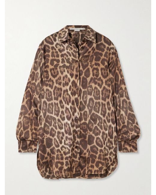 Stella McCartney Brown Embroidered Leopard-Print Satin Shirt