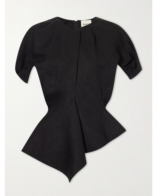 Khaite Black Rumi Linen-Blend Blouse