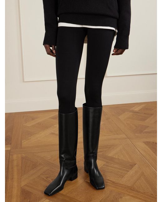 Christen Black Classic Square Leather Knee Boots