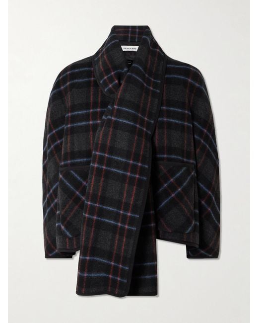 Veronica Beard Black Martine Scarf-Detailed Checked Wool-Blend Jacket