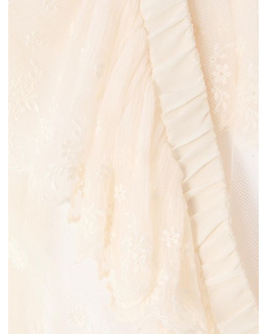 Chloé Natural Cropped Ruffled Embroidered Mesh Blouse
