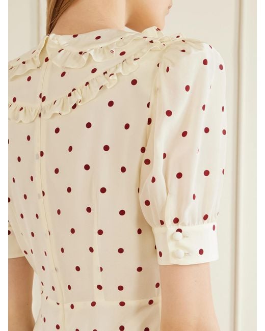 Alessandra Rich White Ruffled Polka-Dot Silk Midi Dress