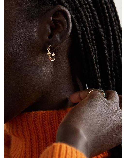 Sydney Evan Natural Medium Evil Eye 14-Karat Hoop Earrings