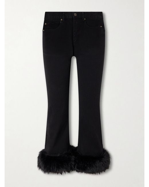 Balenciaga Black Plush-Trimmed Cropped Mid-Rise Flared Jeans