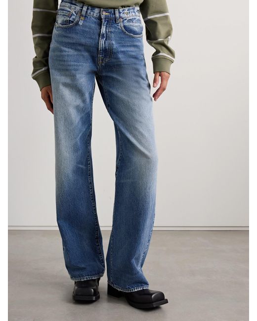 R13 Blue D'Arcy Distressed Mid-Rise Wide-Leg Jeans