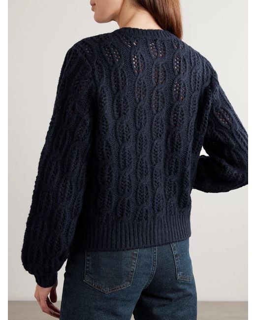 FRAME Blue The Cape Cable-Knit Wool-Blend Cardigan