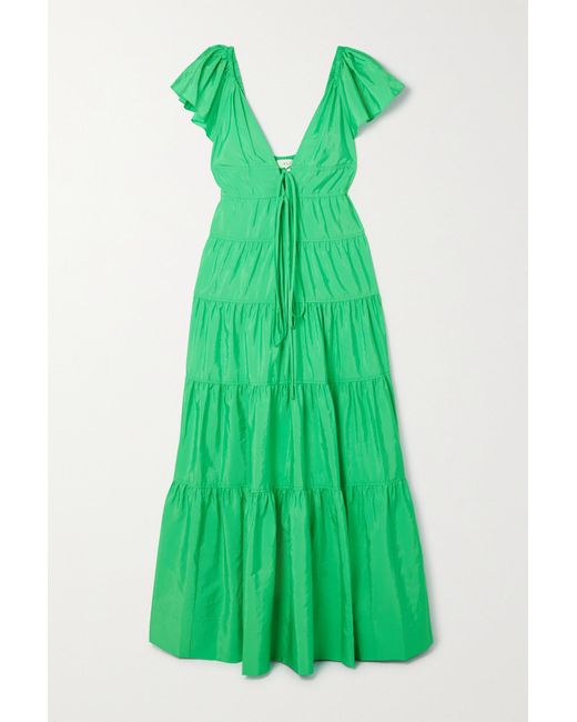 A.L.C. Luca Tiered Faille Maxi Dress in Green | Lyst UK