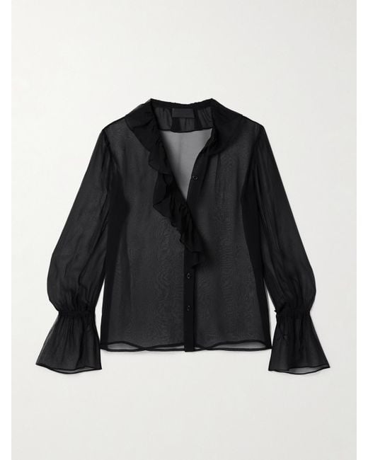 Nili Lotan Black Cecily Ruffled Silk-Chiffon Blouse