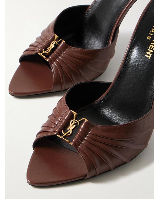 Saint Laurent Natural Babylone Embellished Pleated Leather Mules