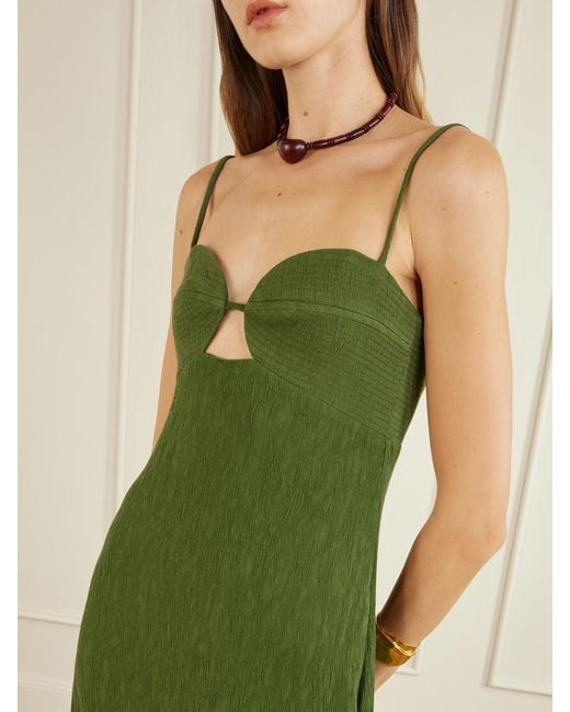 Johanna Ortiz Green Dream Spinner Crinkled-Crepe Midi Dress