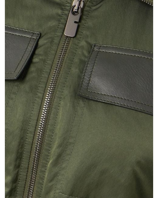Burberry Green Belted Leather-Trimmed Shell Jacket