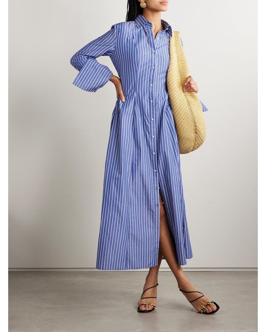 Brandon Maxwell Blue The Sammy Striped Cotton-Poplin Midi Shirt Dress