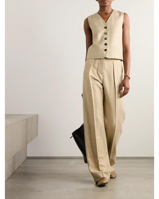 Pantalon Large En Soie Brute À Plis Et À Ceinture Edward Loro Piana en coloris Natural
