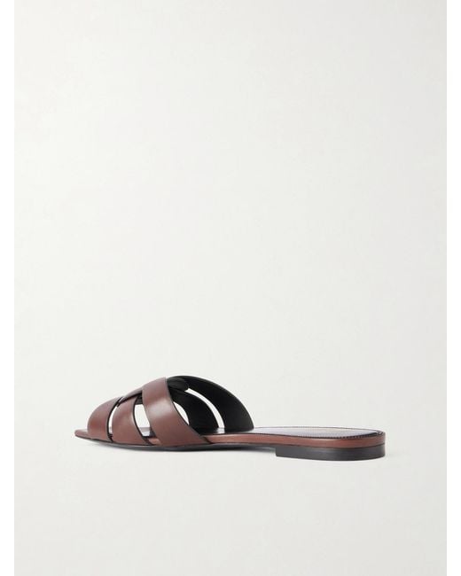 Saint Laurent Brown Tribute Leather Slides