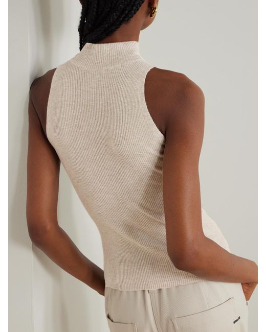 Brunello Cucinelli Natural Metallic Ribbed-Knit Turtleneck Tank