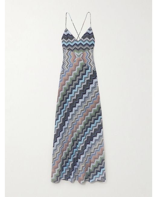 Missoni Blue Striped Crochet-Knit Maxi Dress