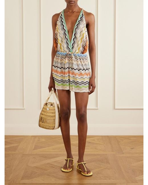 Missoni Natural Mare Striped Crochet-Knit Playsuit