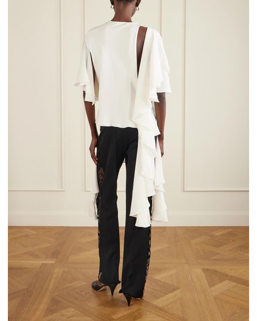 Sharon Wauchob White Thea Asymmetric Ruffled Cutout Silk Top
