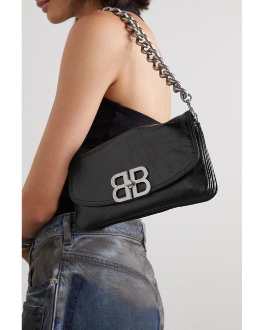 Balenciaga Black Bb Small Crinkled-Leather Shoulder Bag