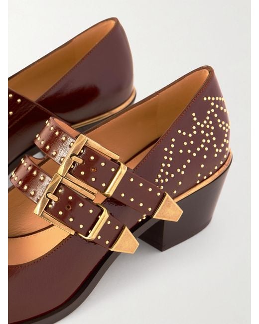 Chloé Brown Susanna Mary-Jane-Pumps Aus Leder Mit Nieten