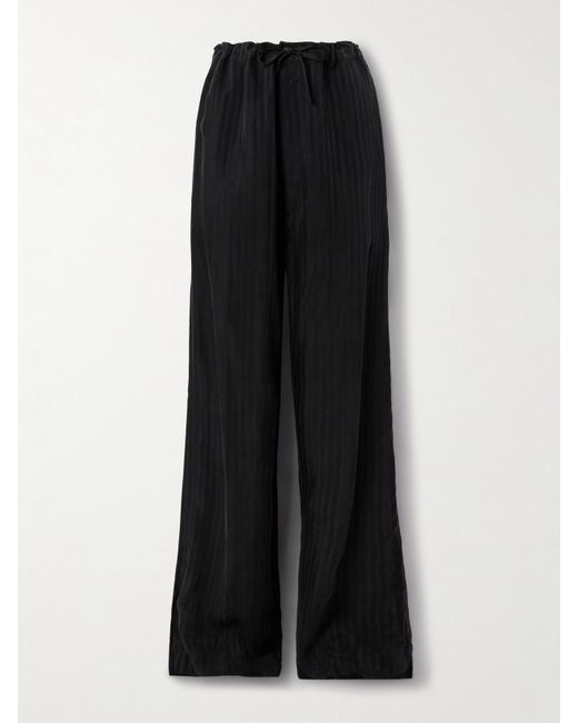 Balenciaga Black Hose Mit Weitem Bein Aus Glänzendem Jacquard Mit Streifen